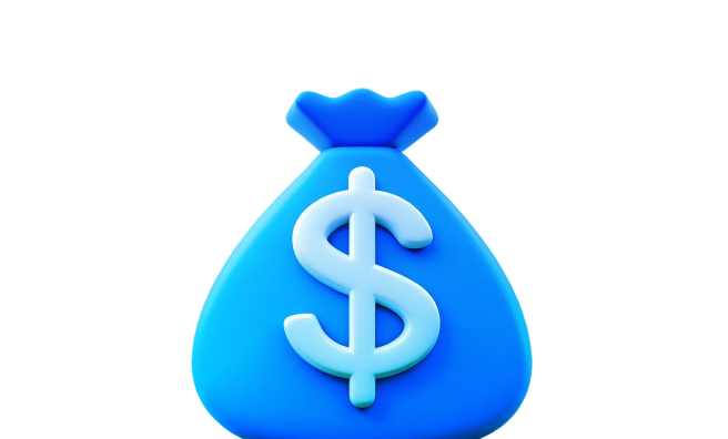 A blue money bag with a dollar sign, symbolizing wealth or financial savings.